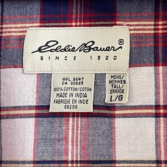Eddie Bauer Long Sleeve Red Blue White Plaid Large Button Down Shirt - EUC - Picture 3 of 9